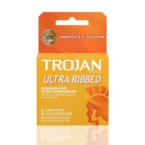 Trojan Ultra Ribbed Condoms - 6-Pack Retail Bundle (3 Count Boxes)