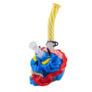 WTP-2396 Lick My Brain Skull Water Pipe – 10" Hand-Painted Horror Theme Glass