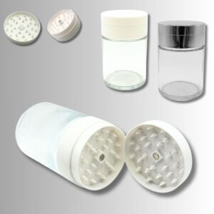 Large Glass Storage Jar with Integrated Grinder Top - White & Silver Series
