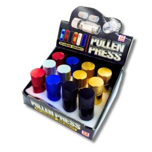 Premium Aluminum Pollen Press - 12-Pack Display Box (Mixed Metallic Colors)
